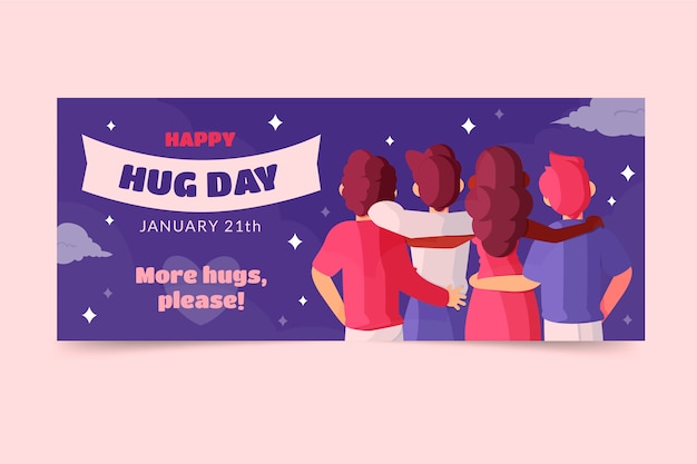 Free Vector | Hand drawn flat hug day horizontal banner template