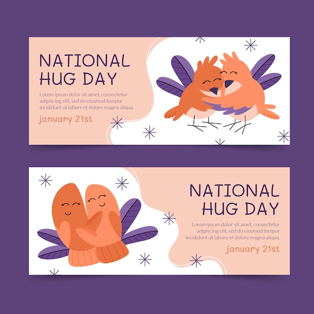 Free Vector | Hand drawn flat hug day horizontal banners set