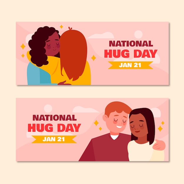 Free Vector | Hand drawn flat hug day horizontal banners set