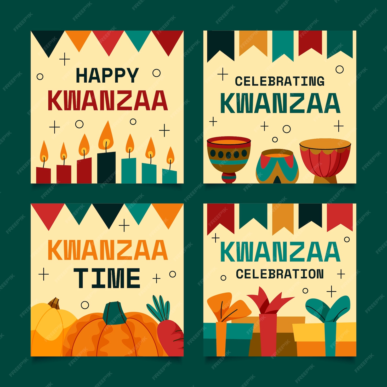 Free Vector | Hand drawn flat kwanzaa instagram posts collection