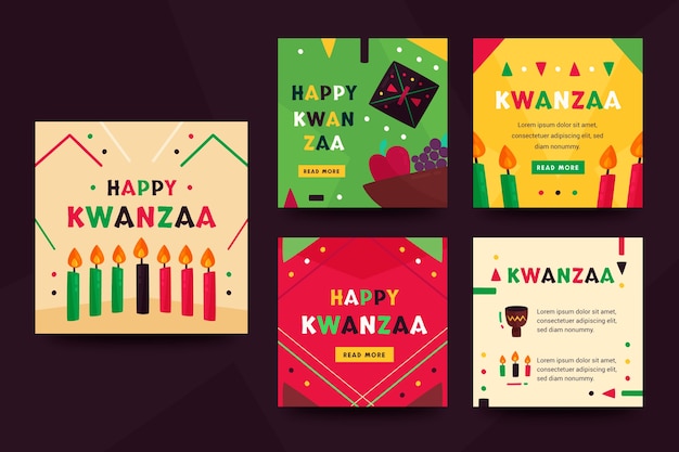 Free Vector | Hand drawn flat kwanzaa instagram posts collection