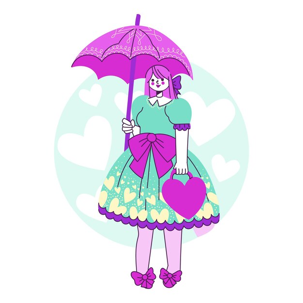 手描きフラットロリータスタイルの女の子のイラスト 無料のベクター 手描きフラットロリータスタイルの女の子のイラスト 無料のベクター