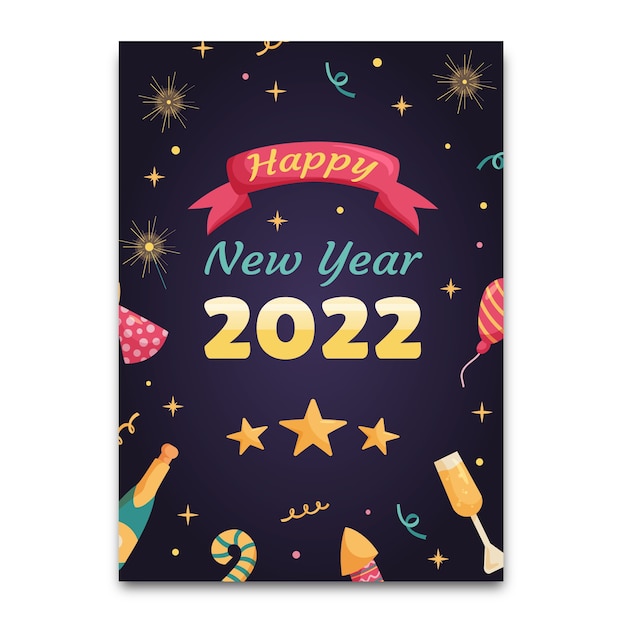 Premium Vector | Hand drawn flat new year greeting card template