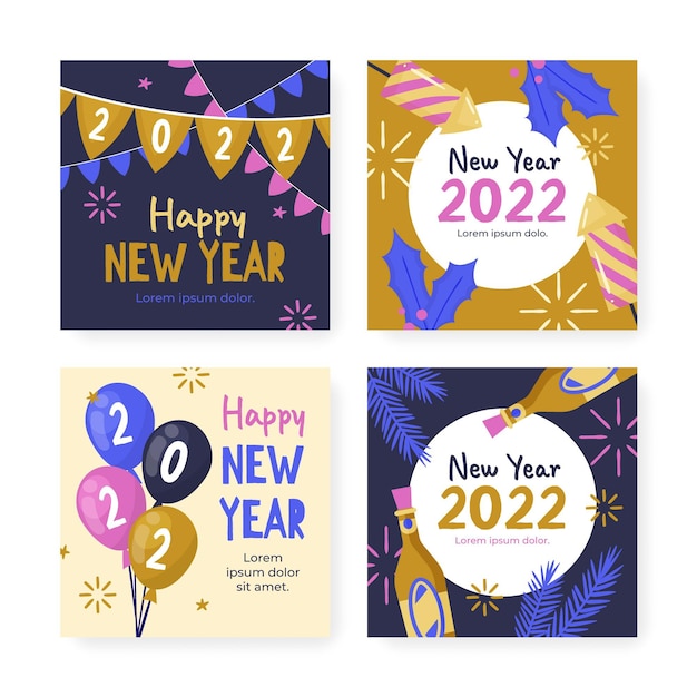 Free Vector Hand Drawn Flat New Year Instagram Posts Collection