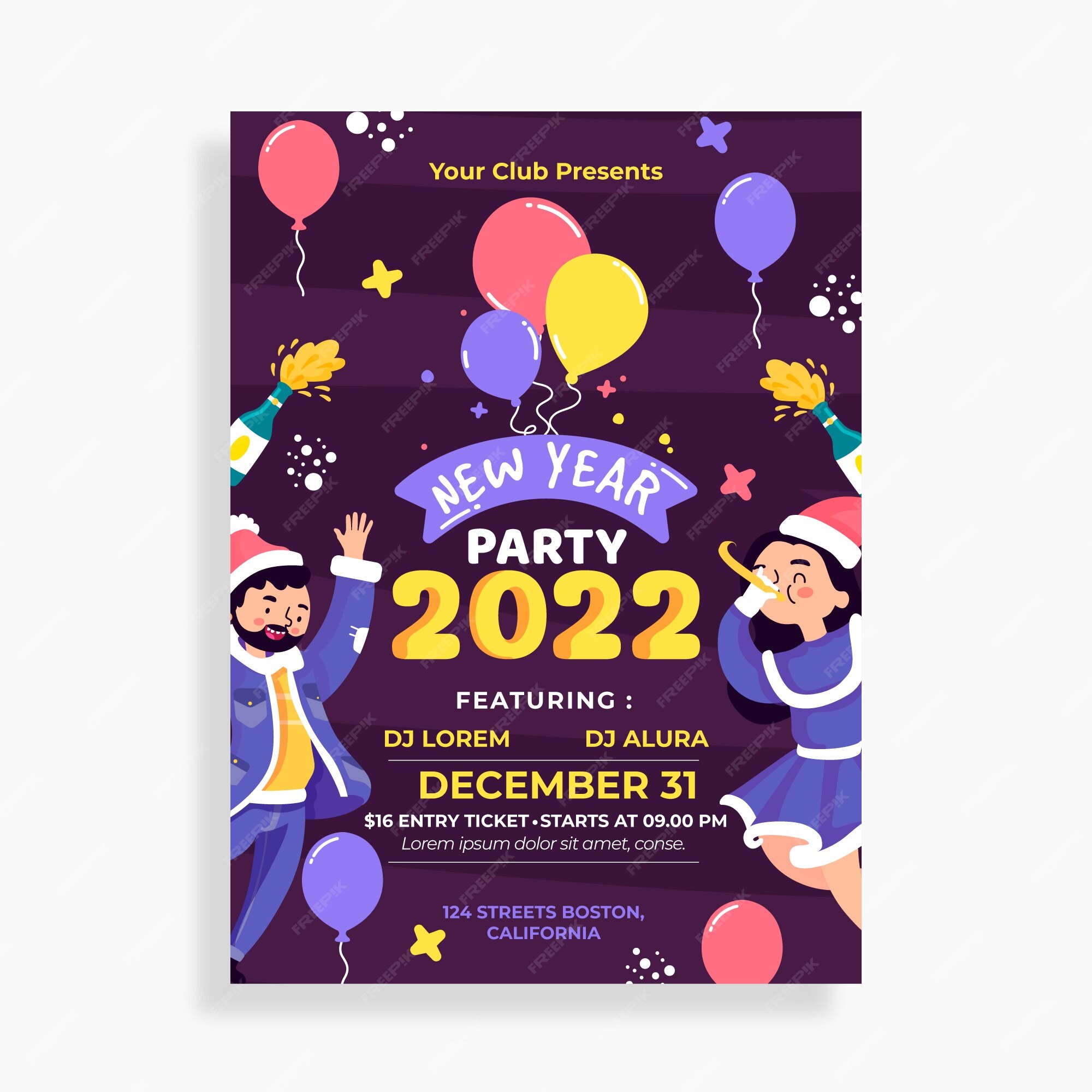 free-vector-hand-drawn-flat-new-year-party-flyer-template