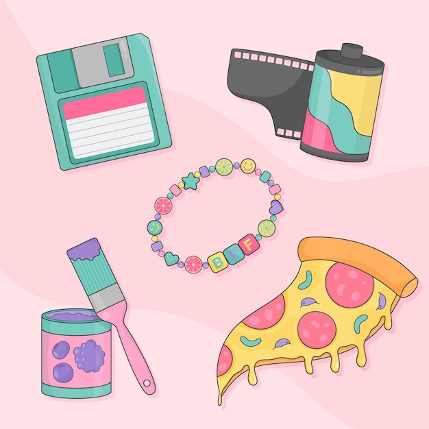 Free Vector Hand Drawn Flat Nostalgic 90s Elements Collection