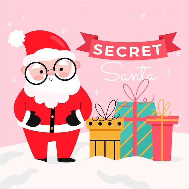 Free Vector | Hand drawn flat secret santa illustration with santa and ...