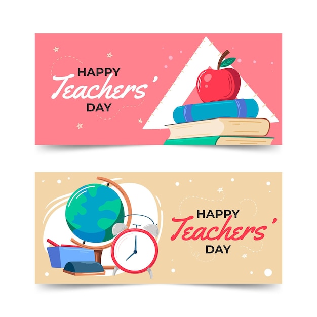 Free Vector | Hand drawn flat teachers' day horizontal banners set