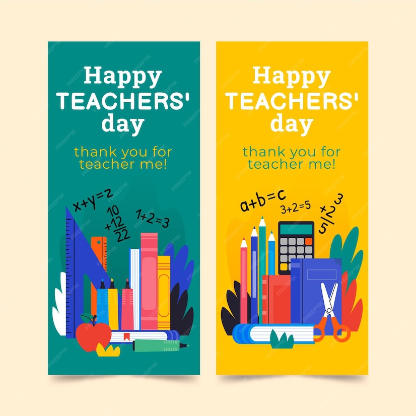 Free Vector | Hand drawn flat teachers' day horizontal banners set