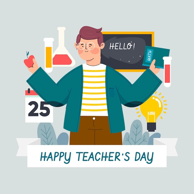 Premium Vector Hand Drawn Flat Teachers Day Illustration 8020