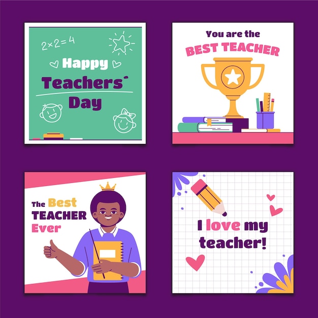 Free Vector | Hand drawn flat teachers' day instagram posts collection