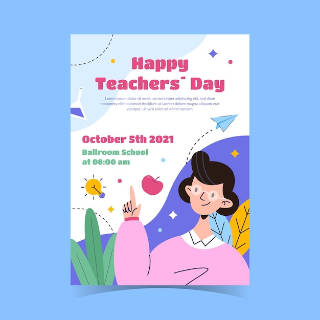 Free Vector | Hand drawn flat teachers' day vertical flyer template