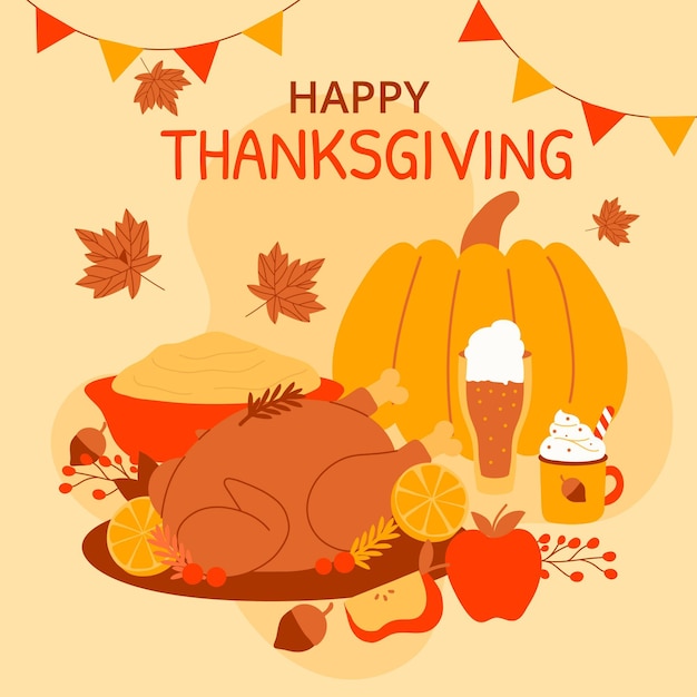 Premium Vector | Hand drawn flat thanksgiving illustration