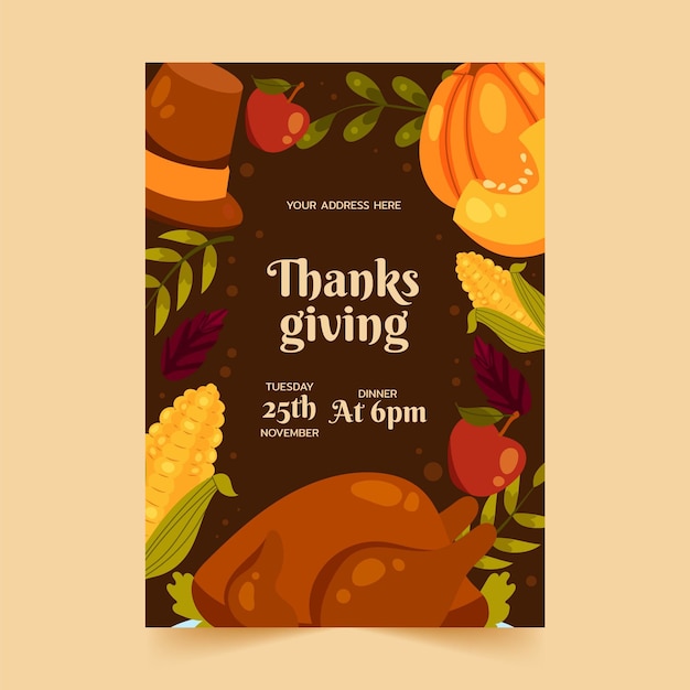Free Vector Hand drawn flat thanksgiving vertical poster template