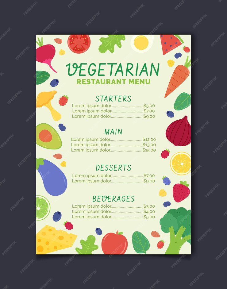 Free Vector | Hand drawn flat vegetarian food menu template