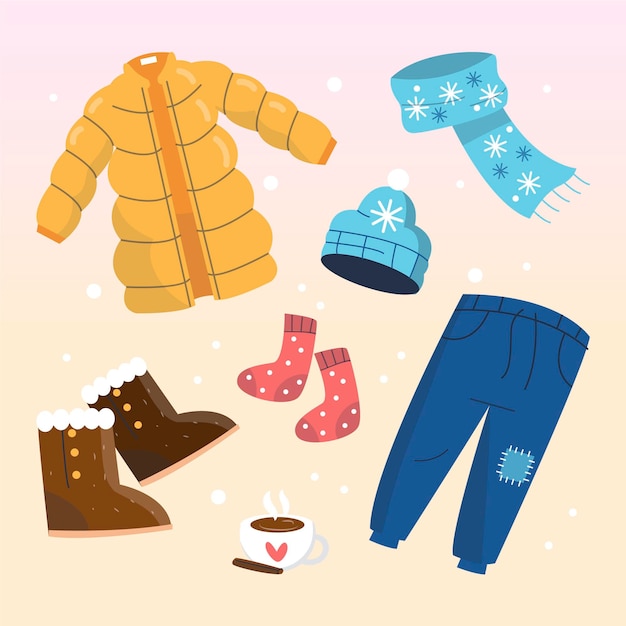Free Vector | Hand drawn flat winter clothes and essentials collection