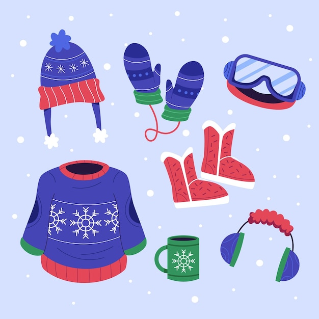 Free Vector | Hand drawn flat winter clothes and essentials collection