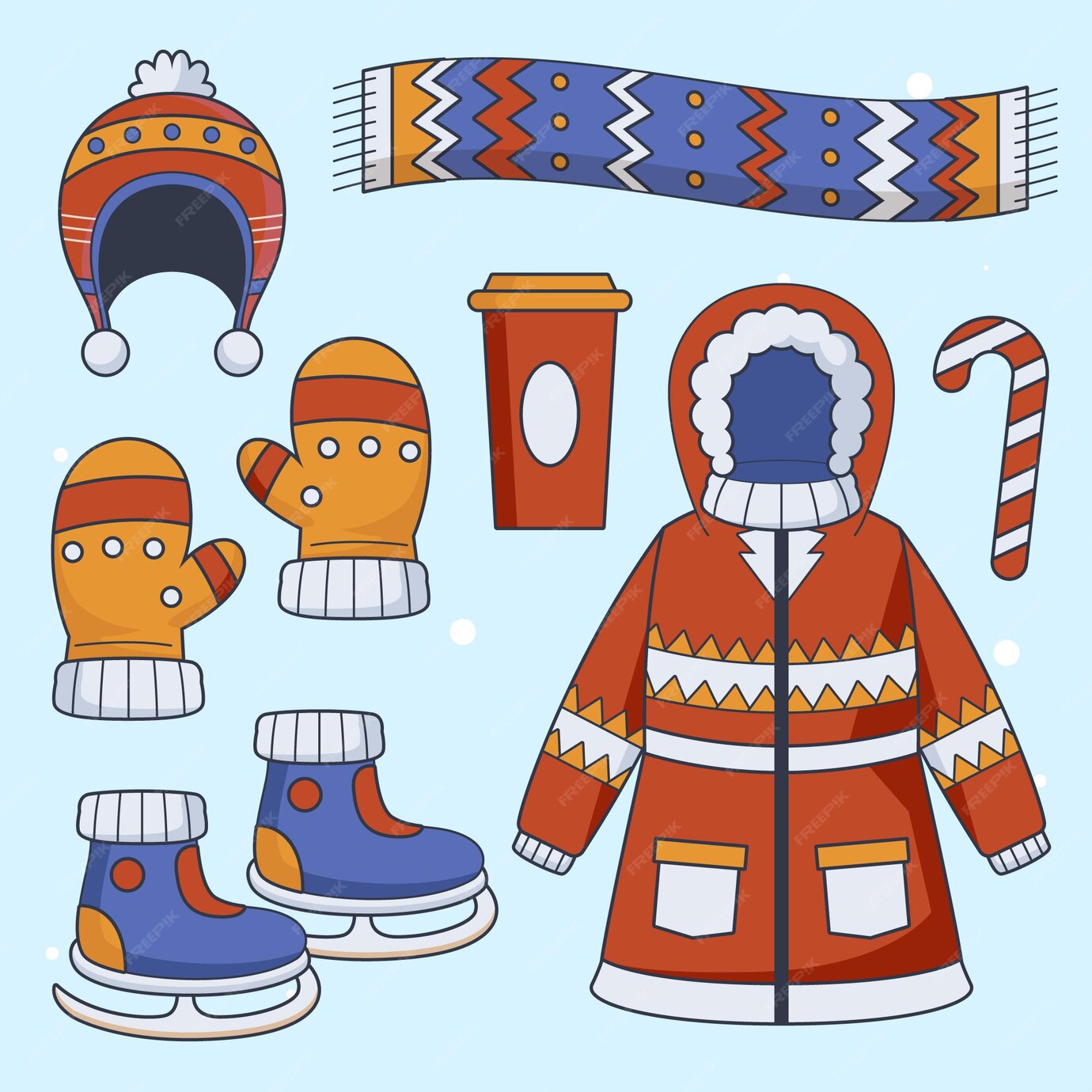 Free Vector | Hand drawn flat winter clothes and essentials collection