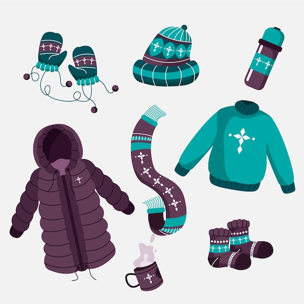 Premium Vector Hand Drawn Flat Winter Clothes And Essentials Collection