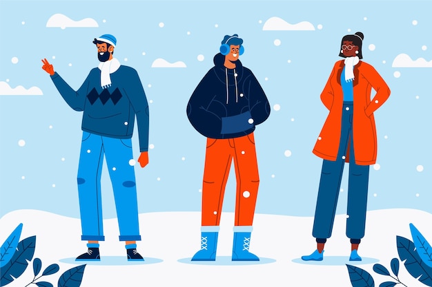 Free Vector | Hand drawn flat winter people collection