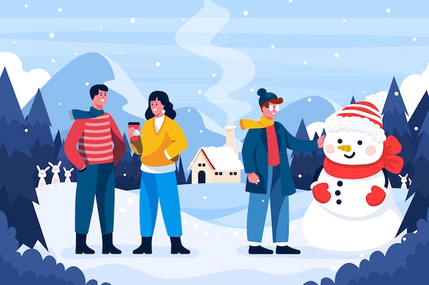 Free Vector | Hand drawn flat winter people collection