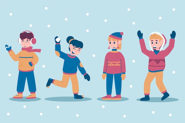 Free Vector | Hand drawn flat winter people collection