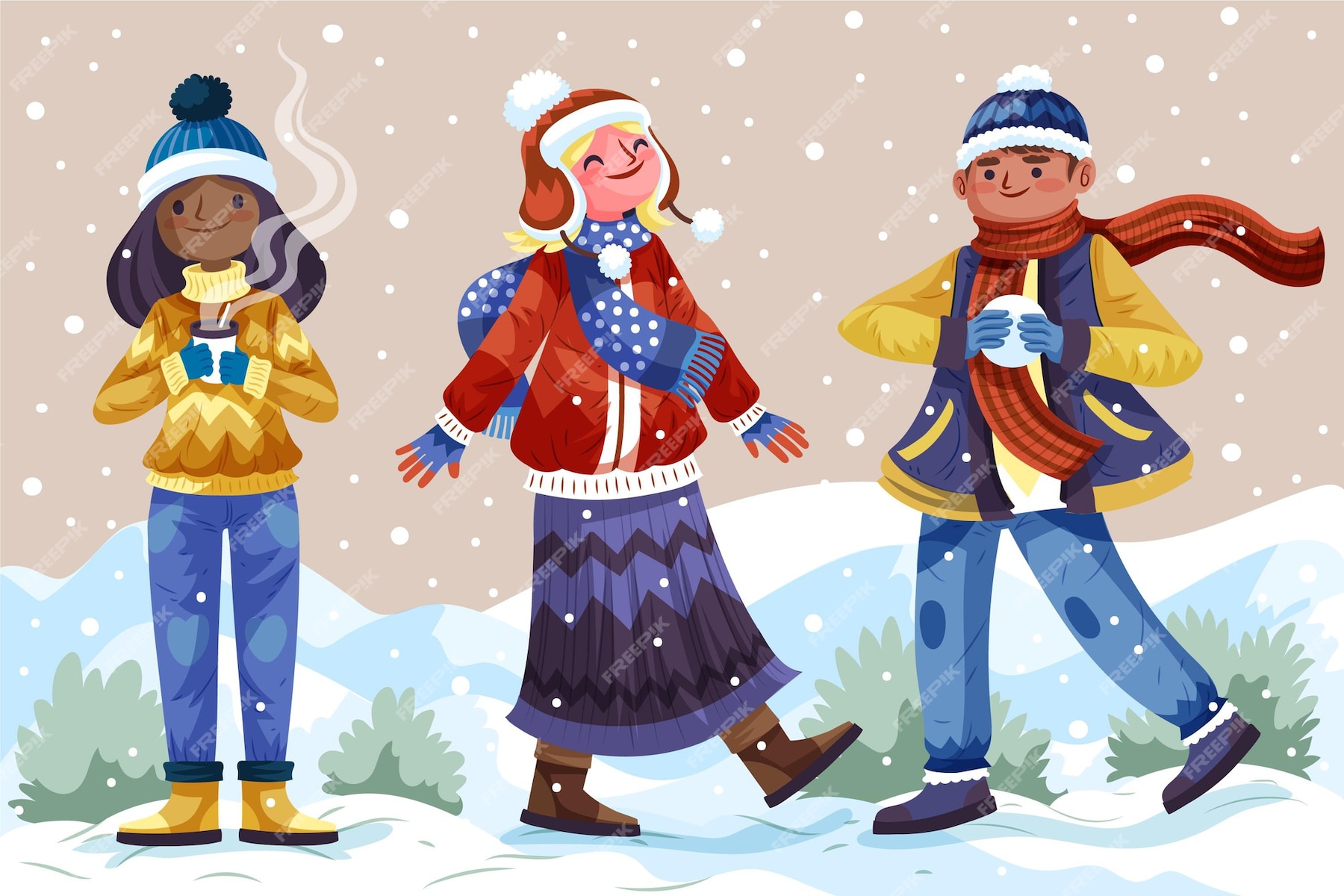 Free Vector | Hand drawn flat winter people collection