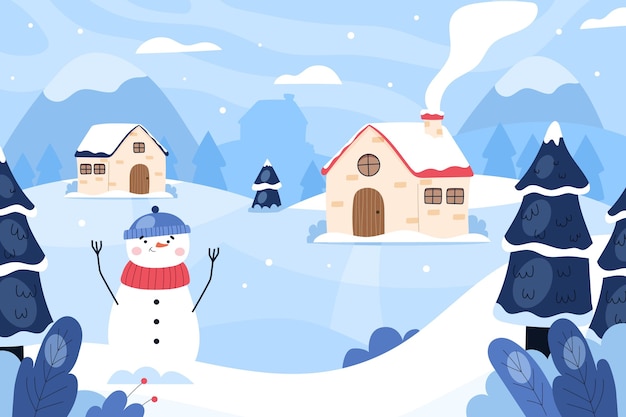 Free Vector | Hand drawn flat winter village illustration