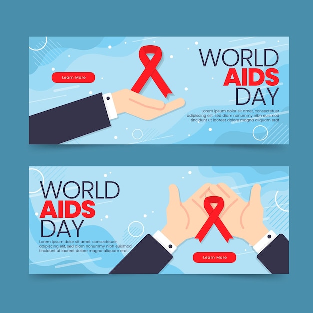 Free Vector | Hand drawn flat world aids day horizontal banners set