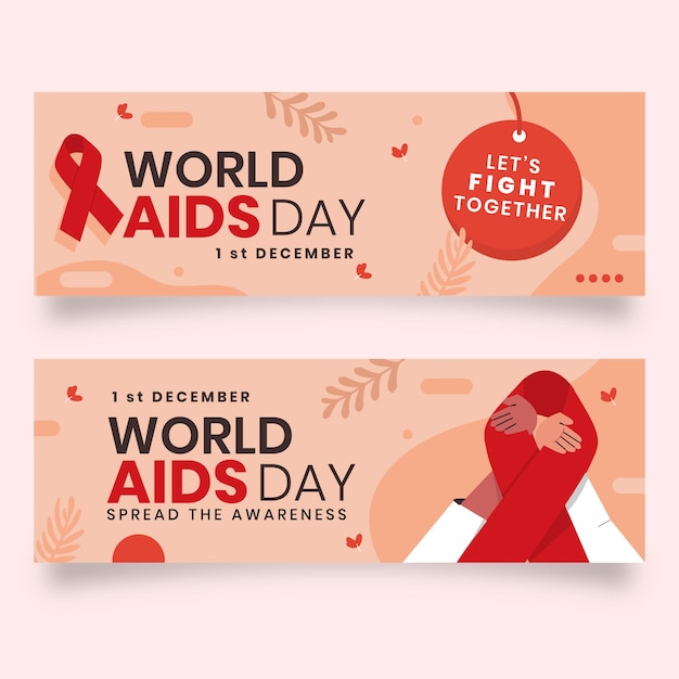 Free Vector | Hand drawn flat world aids day horizontal banners set