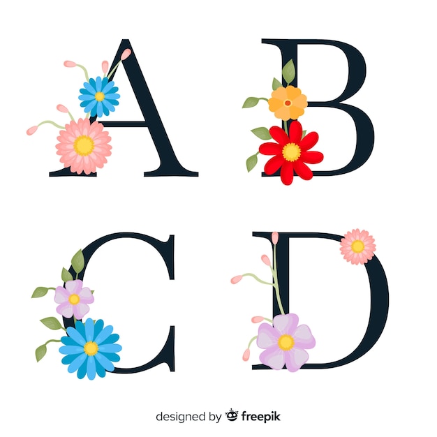 Download Free Vector | Hand drawn floral alphabet