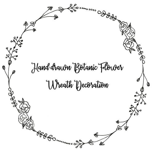 Hand drawn floral black and white wreath clipart Vector | Premium Download