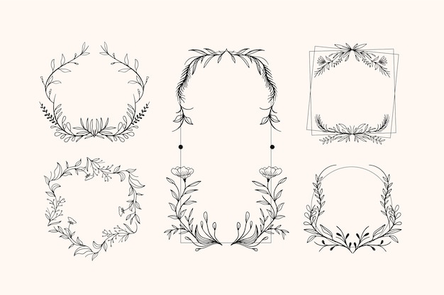 手描き花フレームセット 無料のベクター