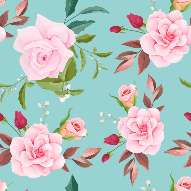 Premium Vector | Hand drawn floral and leaves seamless pattern design