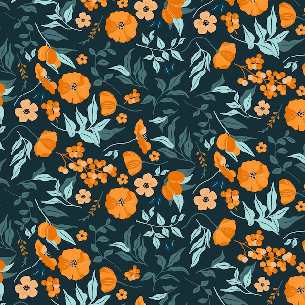 Free Vector Hand Drawn Floral Pattern In Peach Tones