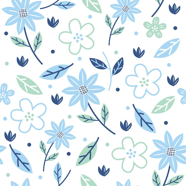 Premium Vector | Hand drawn floral pattern with baby blue ...