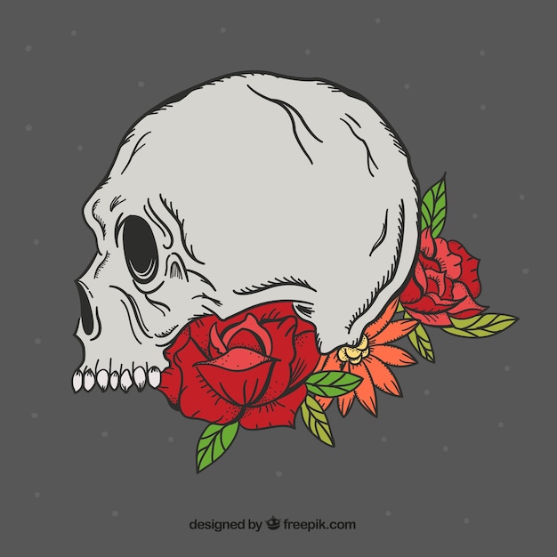 Free Vector | Hand-drawn floral skull