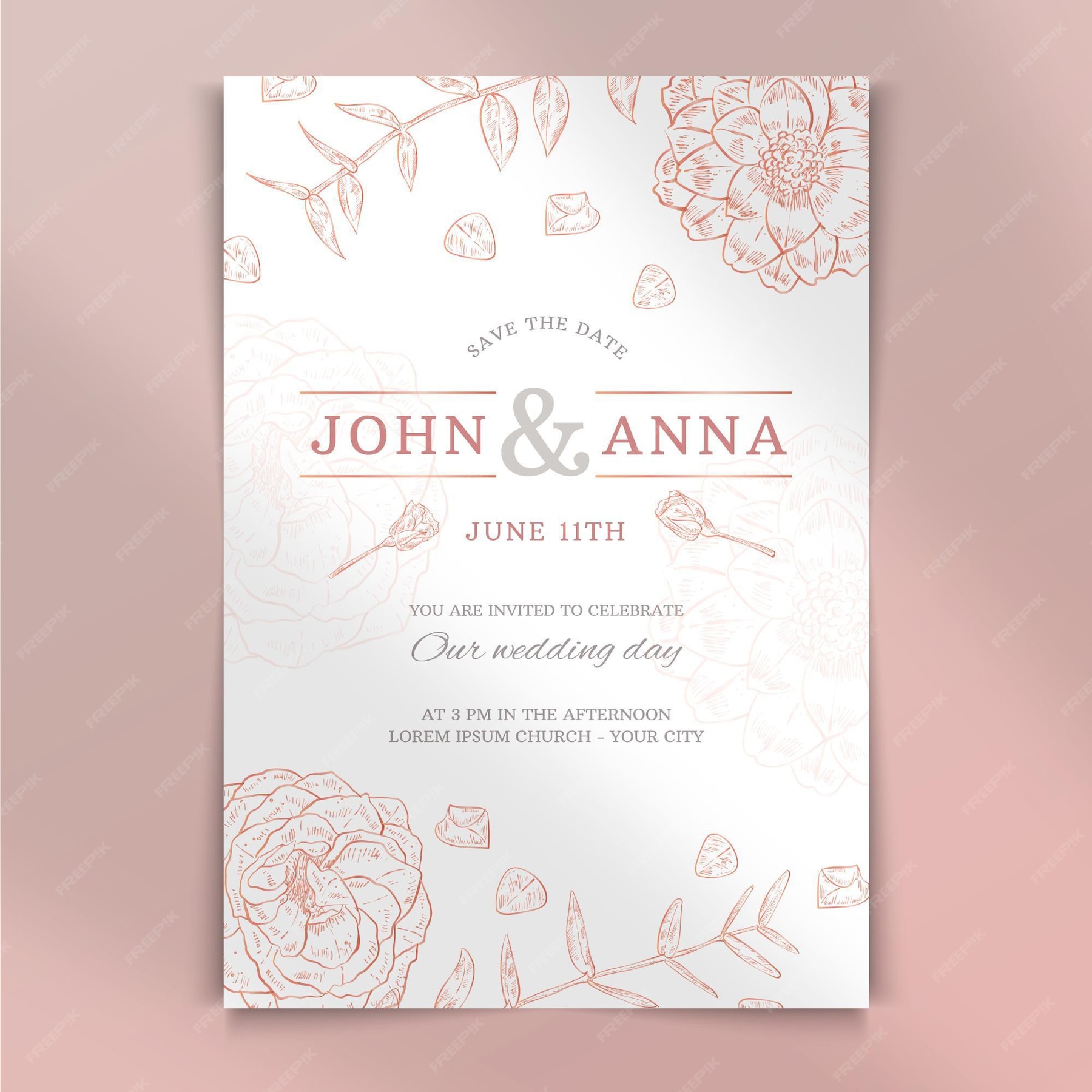 Free Vector | Hand drawn floral wedding invitation template