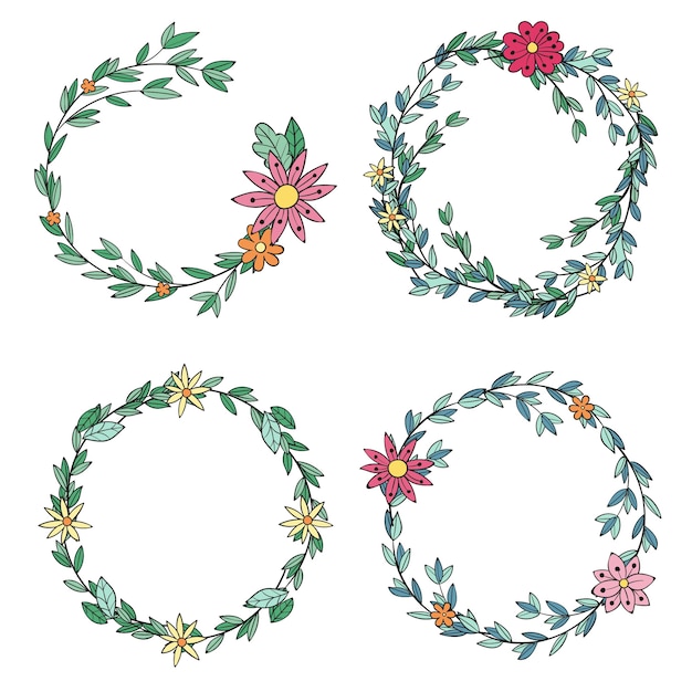 Free Vector Hand Drawn Floral Wreaths Collection