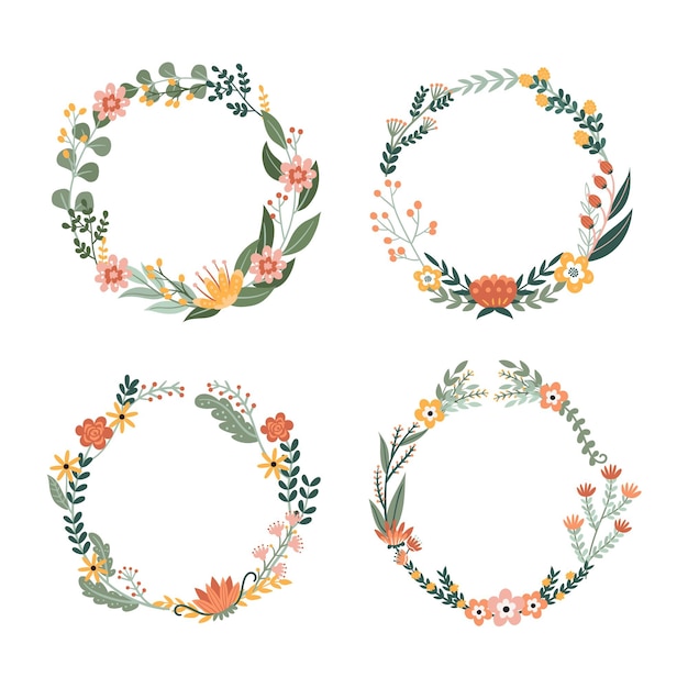 Premium Vector Hand Drawn Floral Wreaths Collection