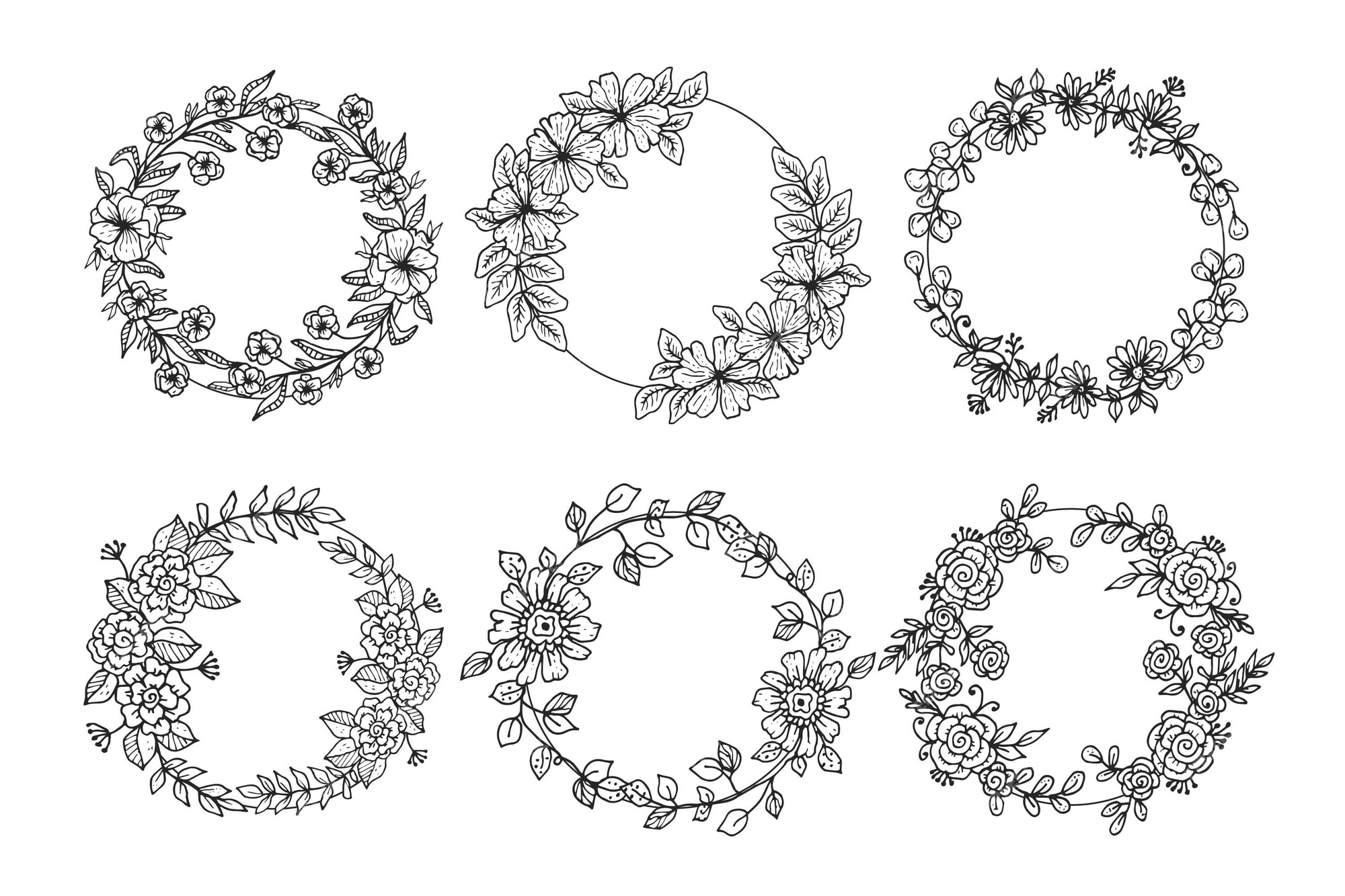 Free Vector Hand Drawn Floral Wreaths Collection 0598