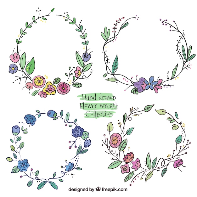 Free Vector | Hand drawn flower wreath collection