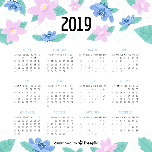 Free Vector | Hand drawn flowers calendar template