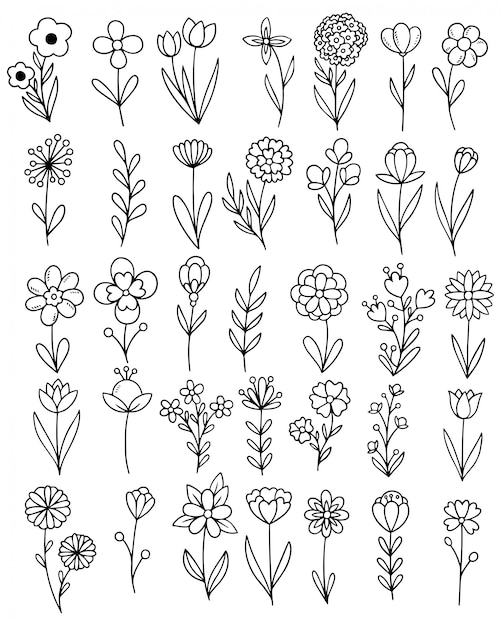 Hand drawn flowers doodle set | Premium Vector