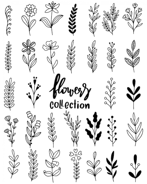 Download Hand drawn flowers doodle set | Premium Vector