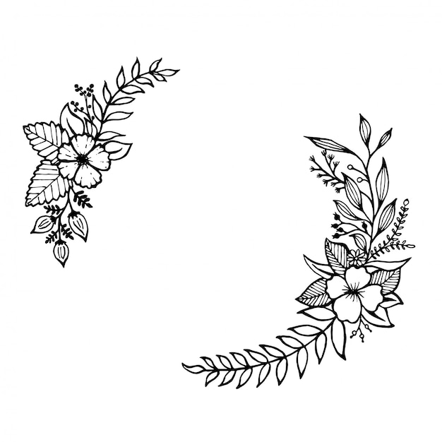 Premium Vector | Hand drawn flowers and leaves line art