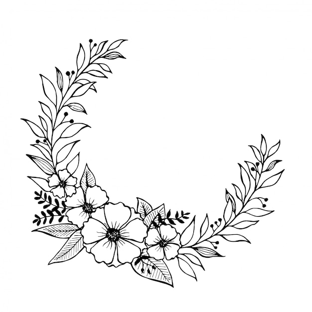 Premium Vector | Hand drawn flowers and leaves line art