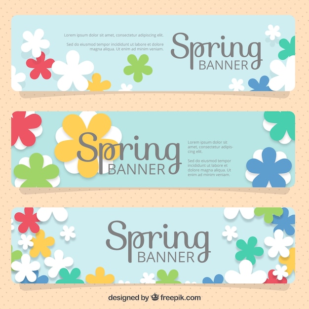 Hand drawn flowers spring banner set