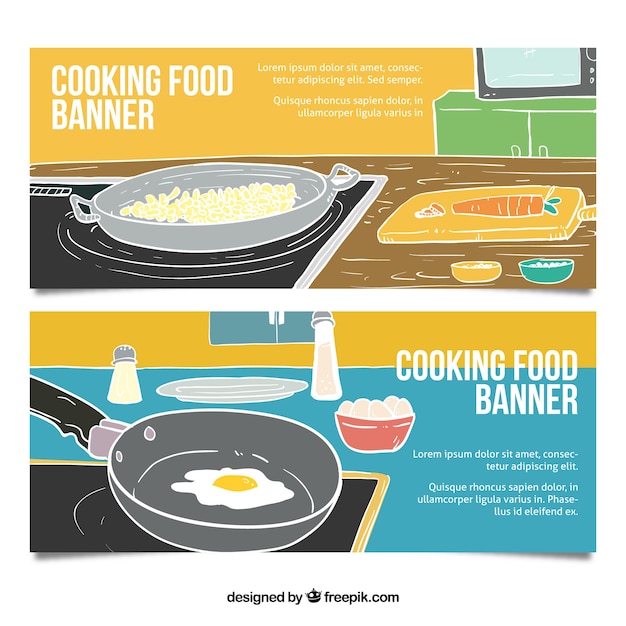 Hand drawn food banners Vector | Free Download
