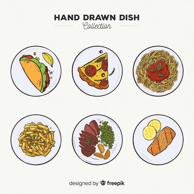 Hand Drawn Food Dishes Collection Free Vector